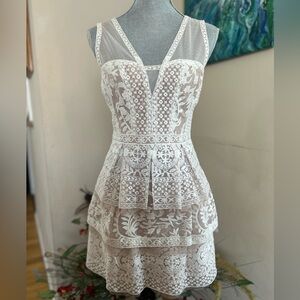 BCBG BCCBGMaxAzria Lace Cream Cocktail Dress